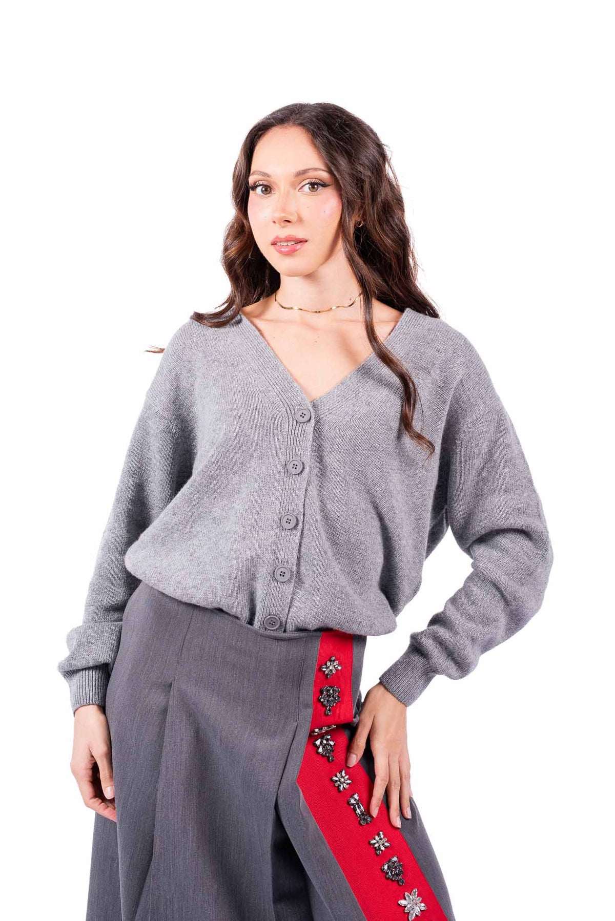 Cardigan Grigio con Bottoni Avanti e Dietro donna Tensione in - 1