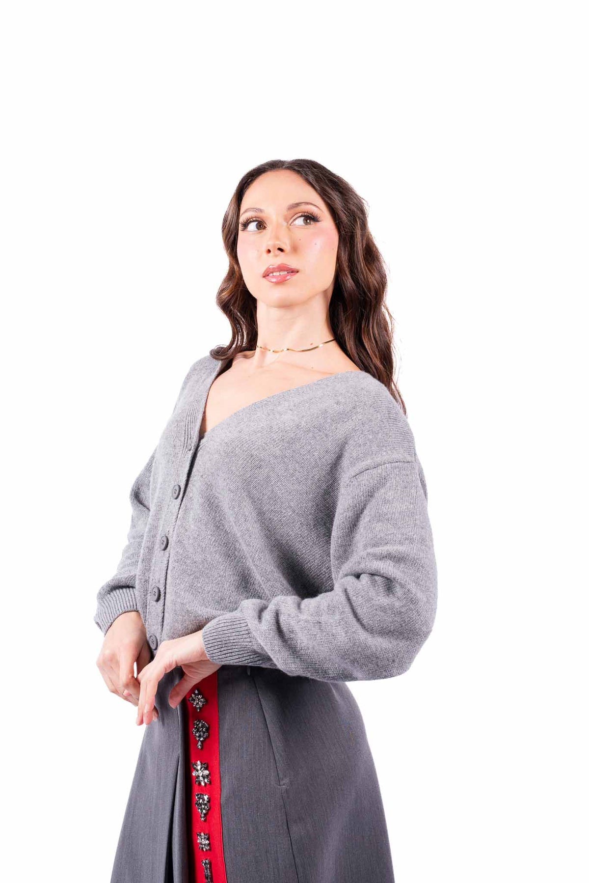 Cardigan Grigio con Bottoni Avanti e Dietro donna Tensione in - 2