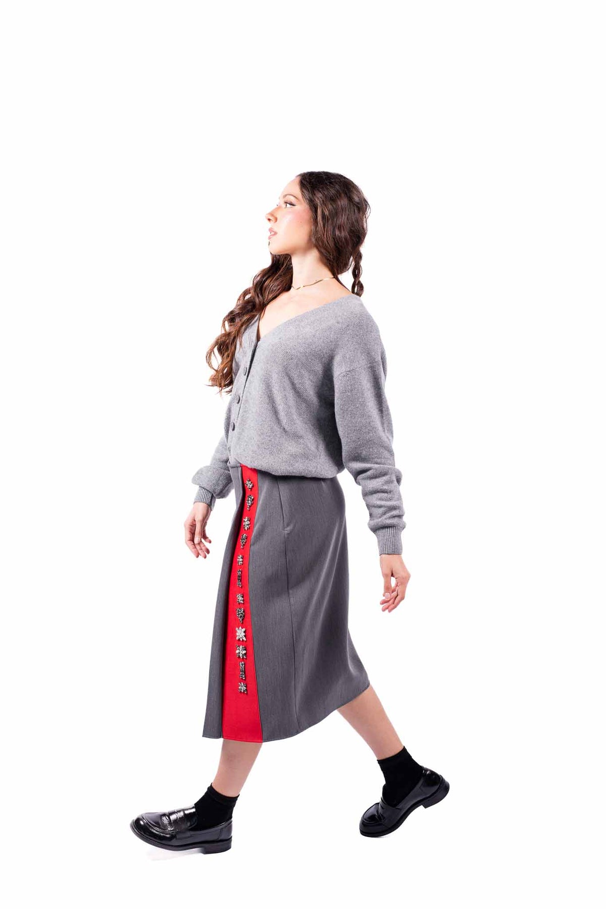 Cardigan Grigio con Bottoni Avanti e Dietro donna Tensione in - 4