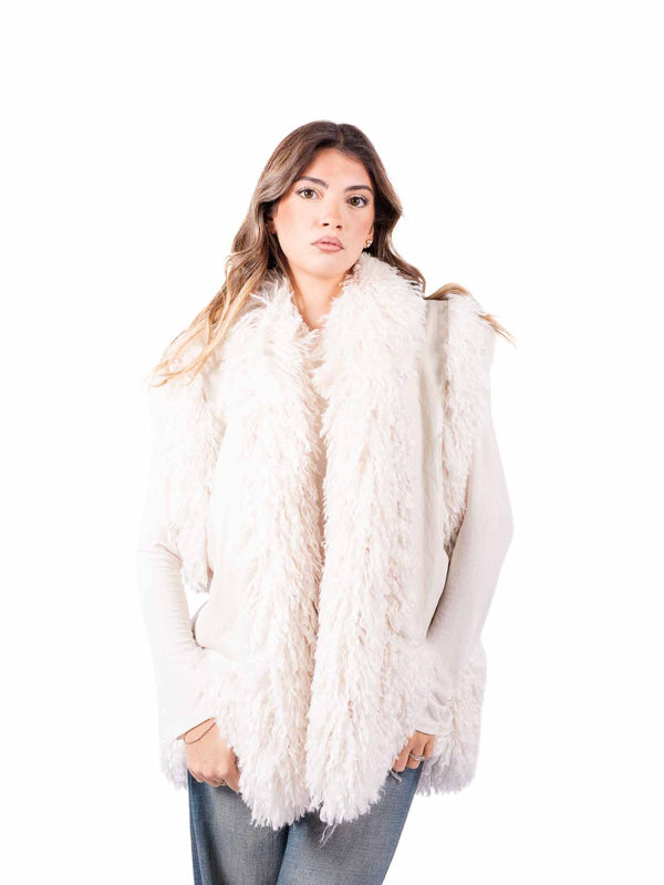 Gilet Ibrido Ecopelle ed Ecopelliccia Panna da donna Tensione in