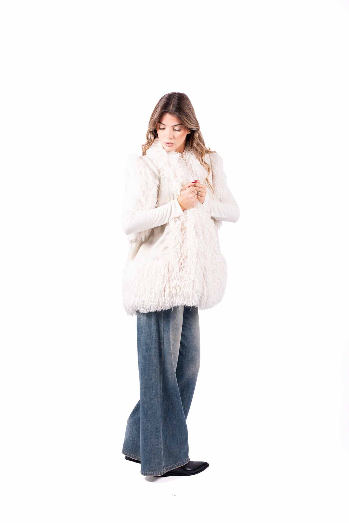 Gilet Ibrido Ecopelle ed Ecopelliccia Panna donna Tensione in - 5