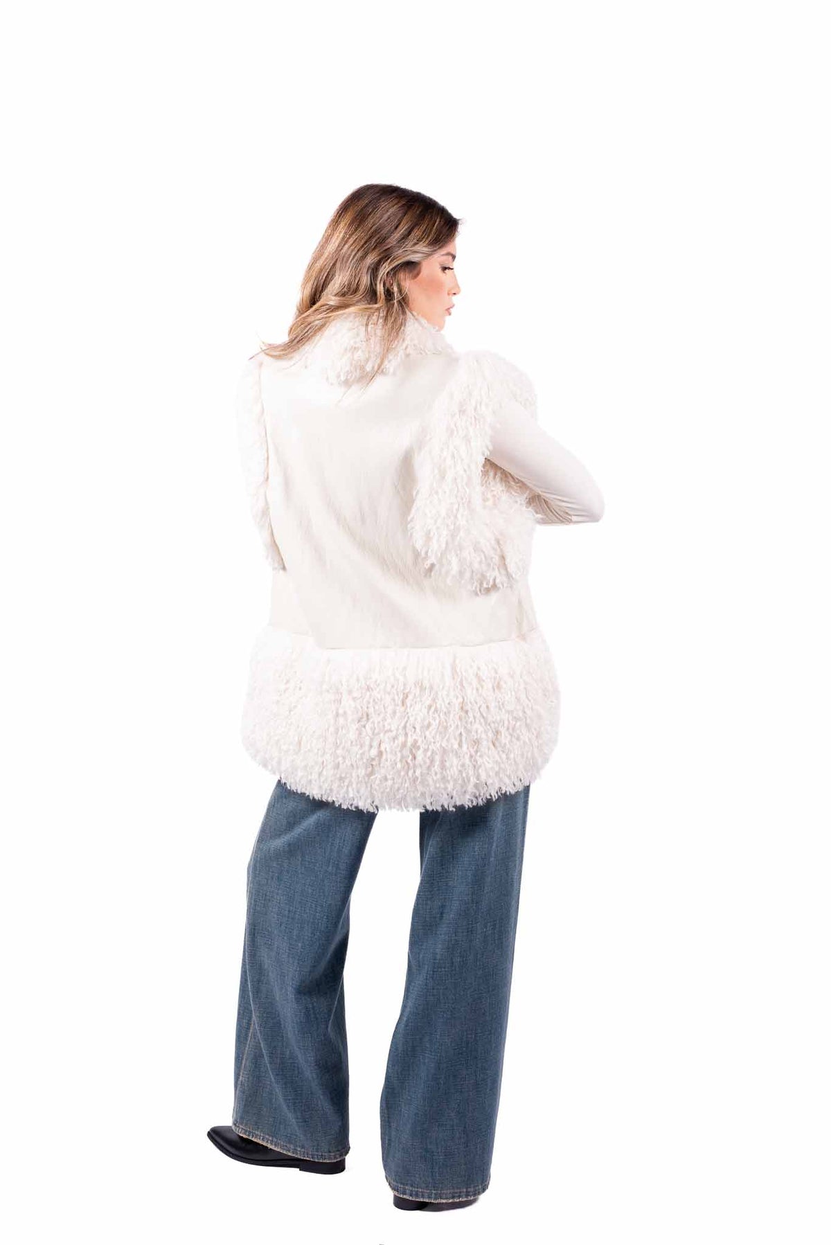Gilet Ibrido Ecopelle ed Ecopelliccia Panna donna Tensione in - 6
