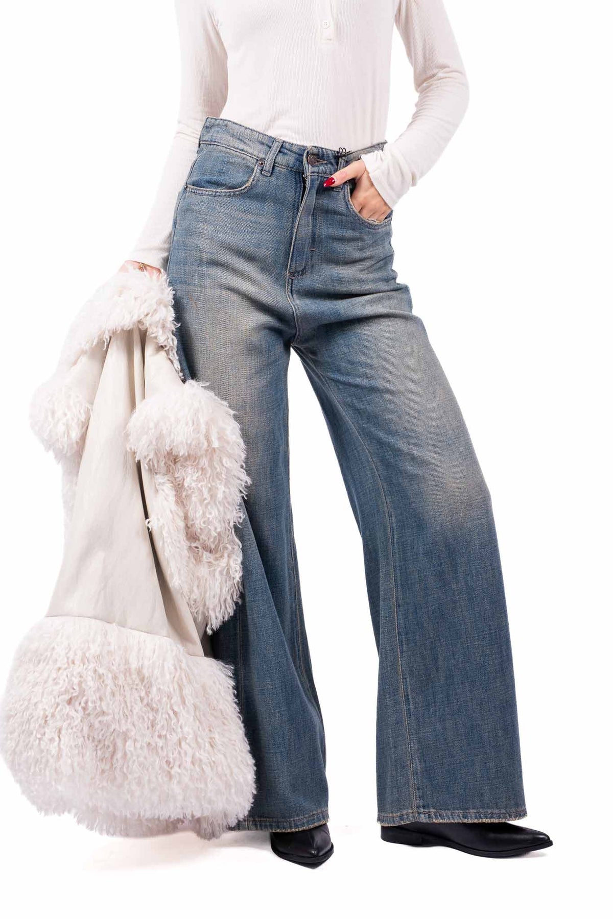 Jeans Wide Leg Palazzo Lavaggio Vintage donna Tensione in - 1