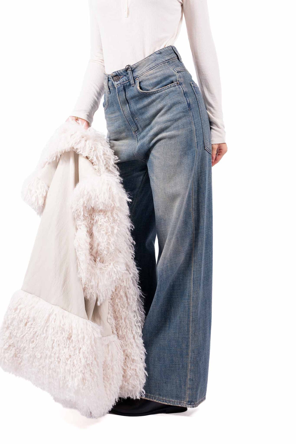Jeans Wide Leg Palazzo Lavaggio Vintage donna Tensione in - 5