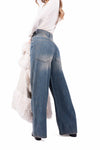 Jeans Wide Leg Palazzo Lavaggio Vintage donna Tensione in - 2