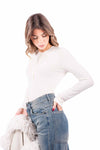 Maglia Serafino Panna a Costine donna Tensione in - 3