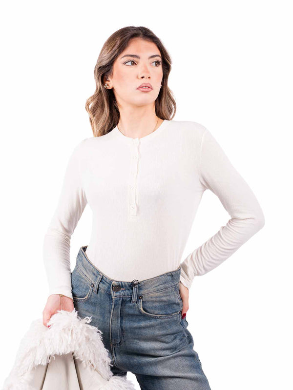 Maglia Serafino Panna a Costine da donna Tensione in