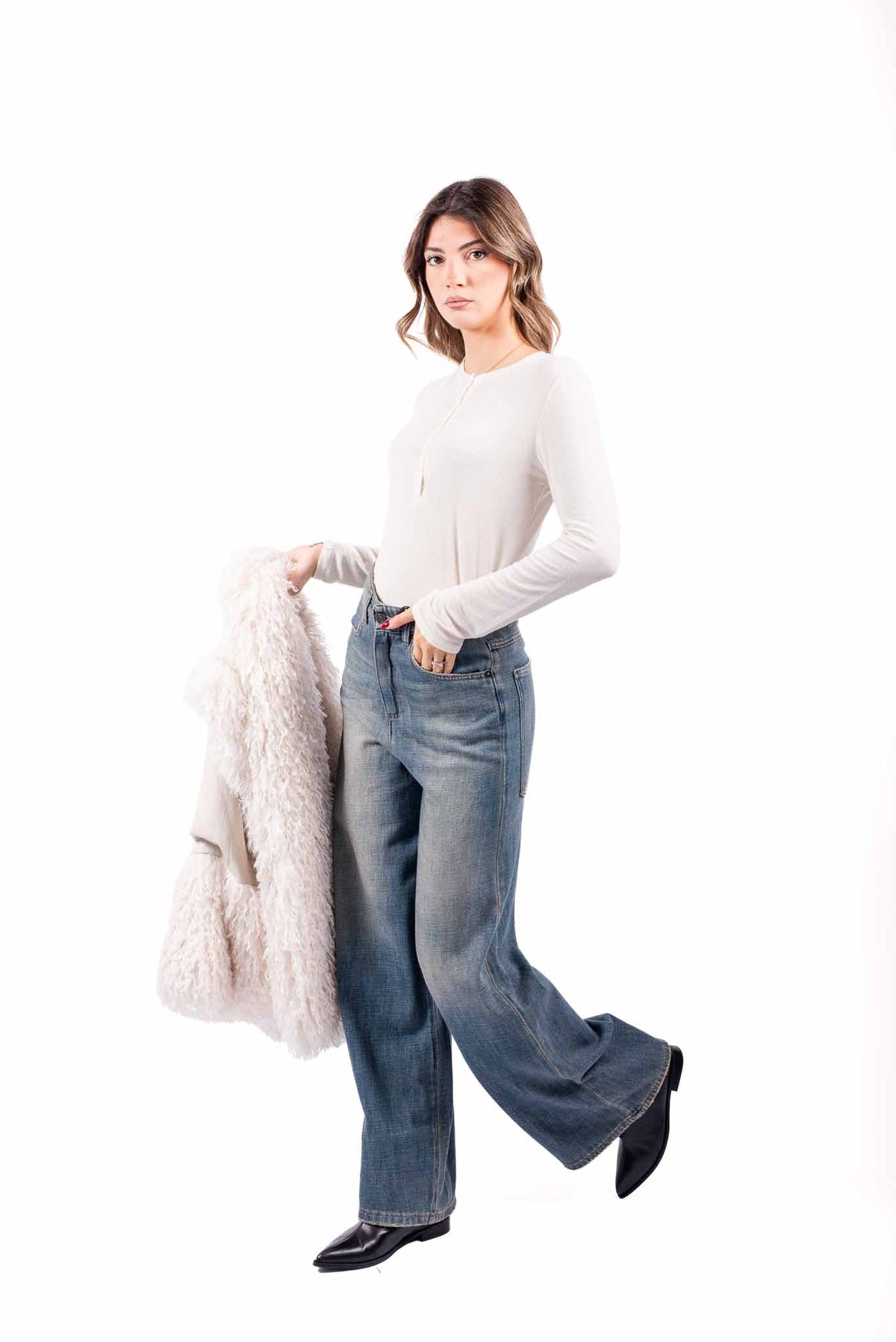 Jeans Wide Leg Palazzo Lavaggio Vintage donna Tensione in - 3