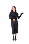 Maglia Pullover Nera Maniche Corte con Manicotti donna Tensione in - 6