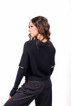 Maglia Pullover Nera Maniche Corte con Manicotti donna Tensione in - 4