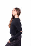 Maglia Pullover Nera Maniche Corte con Manicotti donna Tensione in - 3