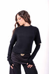 Maglia Pullover Nera Maniche Corte con Manicotti donna Tensione in - 1