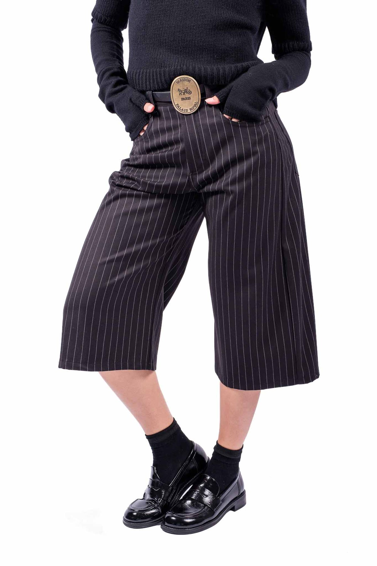 Bermuda Sartoriale Nero Gessato con Cintura donna Tensione in - 5