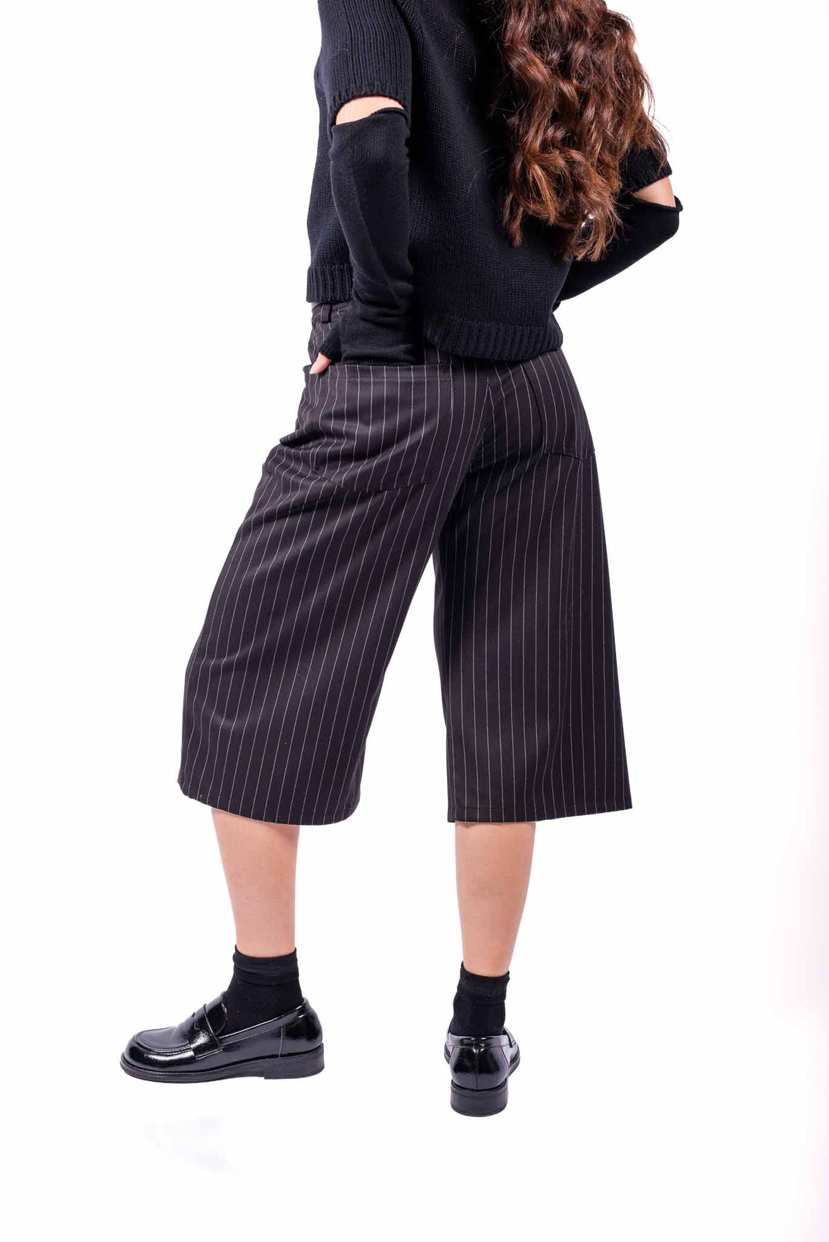 Bermuda Sartoriale Nero Gessato con Cintura donna Tensione in - 3