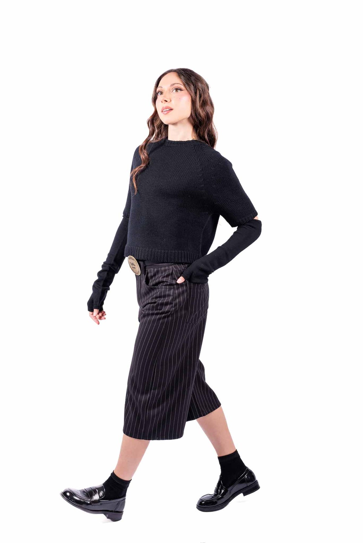 Bermuda Sartoriale Nero Gessato con Cintura donna Tensione in - 6