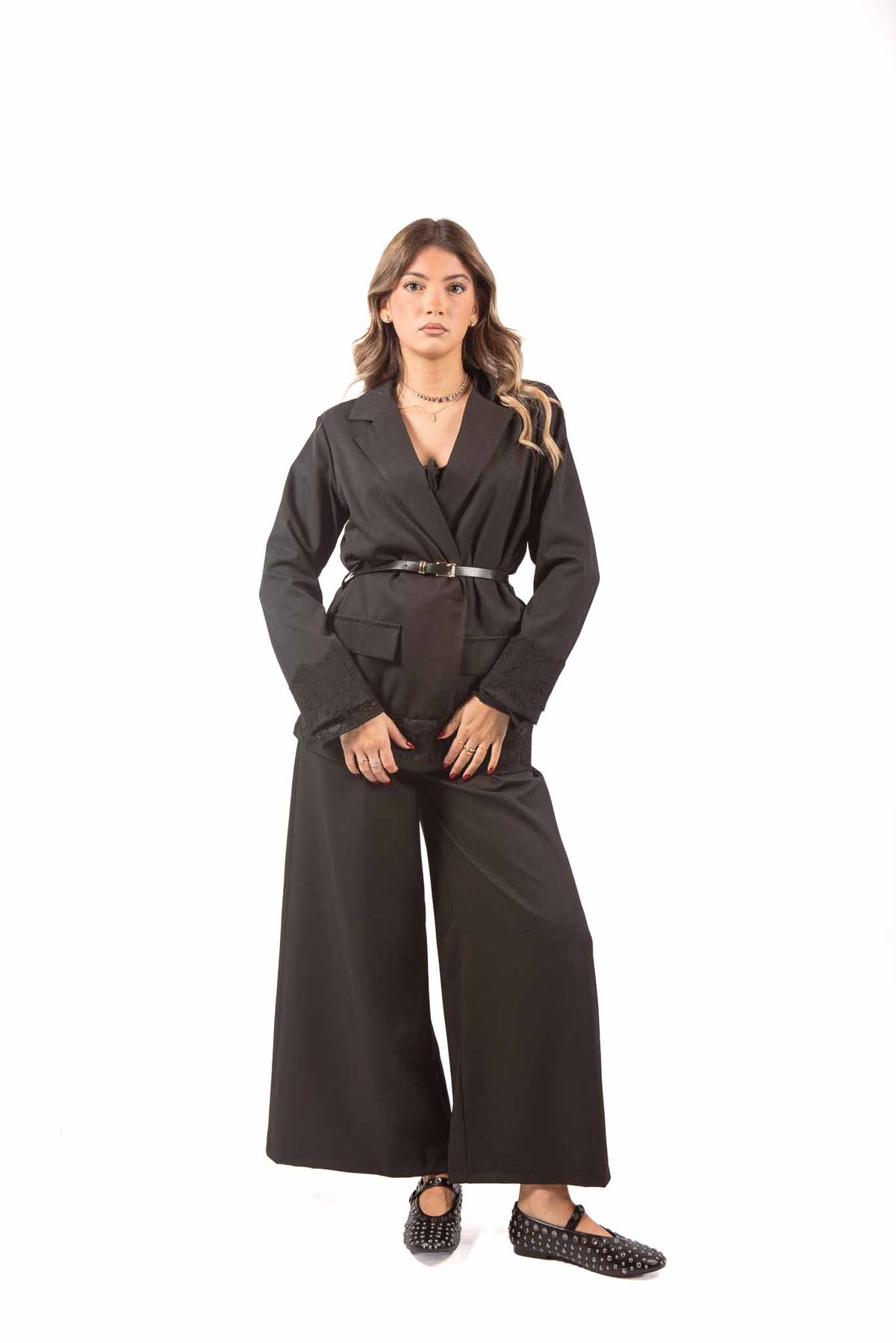Pantaloni Palazzo Neri con Cintura donna Miss love - 4