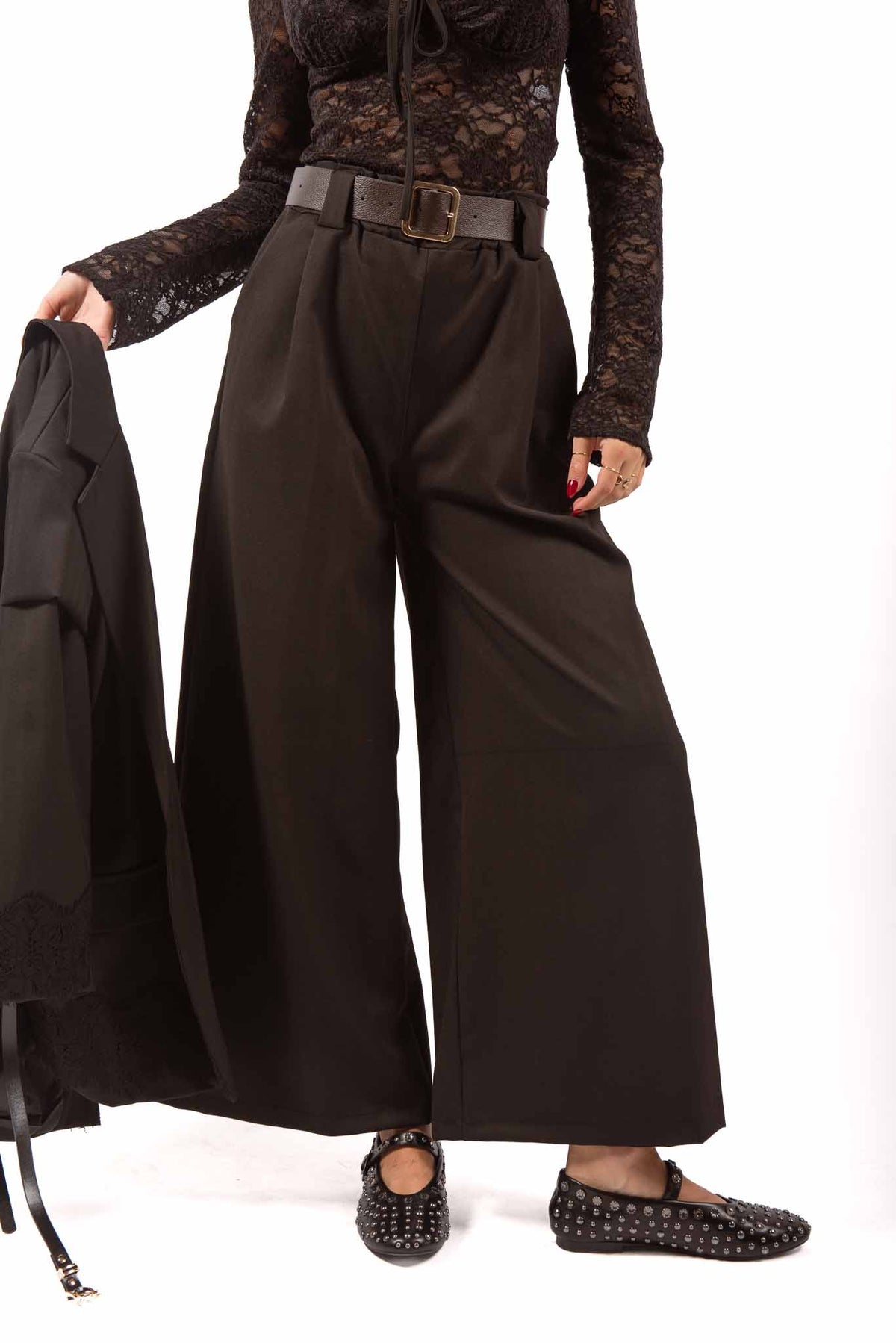 Pantaloni Palazzo Neri con Cintura donna Miss love - 1