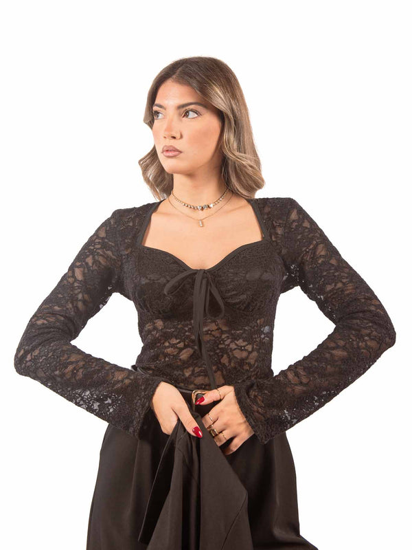 Top in Pizzo Nero con Bustier Integrato da donna Miss love