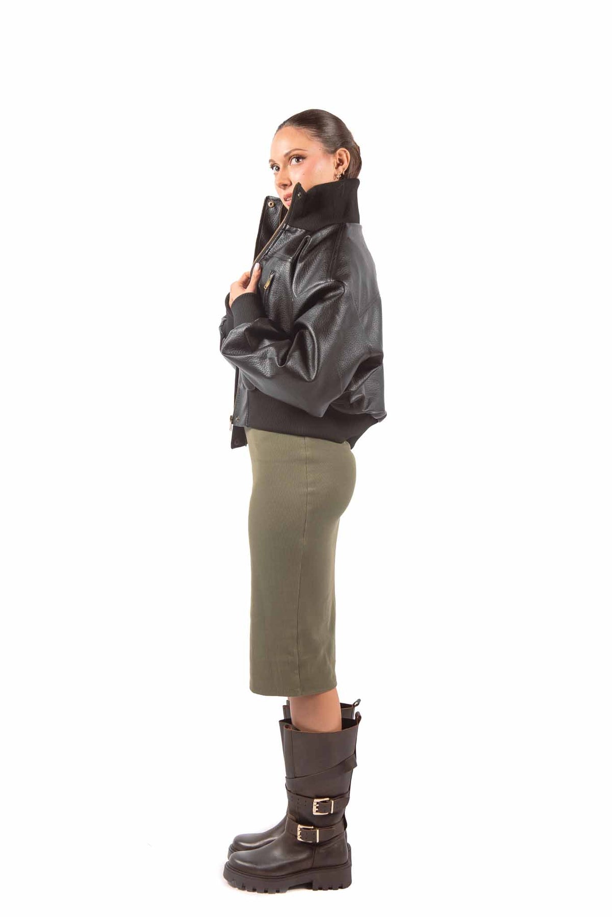 Bomber Biker in Ecopelle Nero donna Miss love - 5