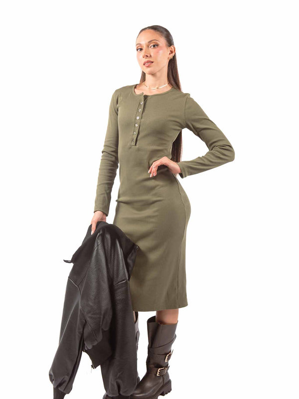 Abito Midi a Costine Verde Oliva da donna Miss love
