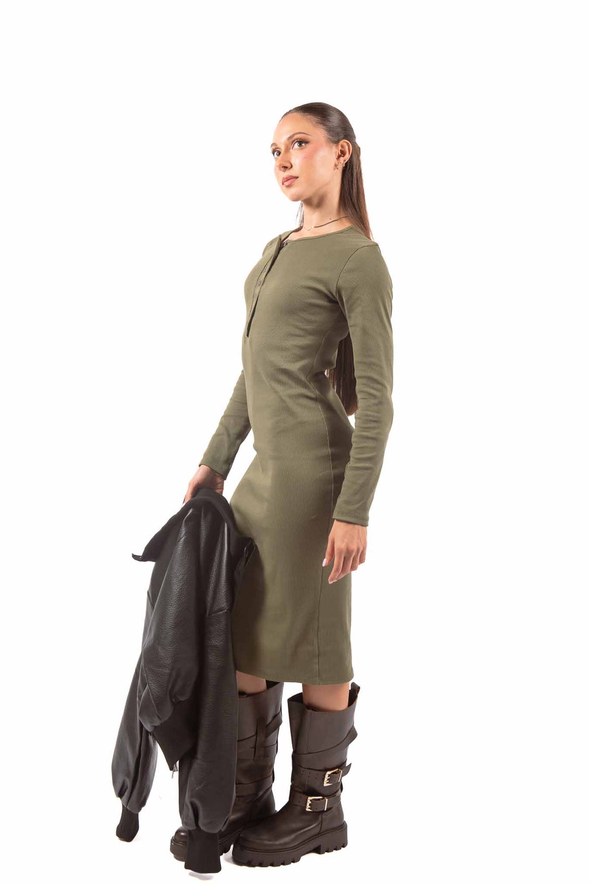 Abito Midi a Costine Verde Oliva donna Miss love - 2