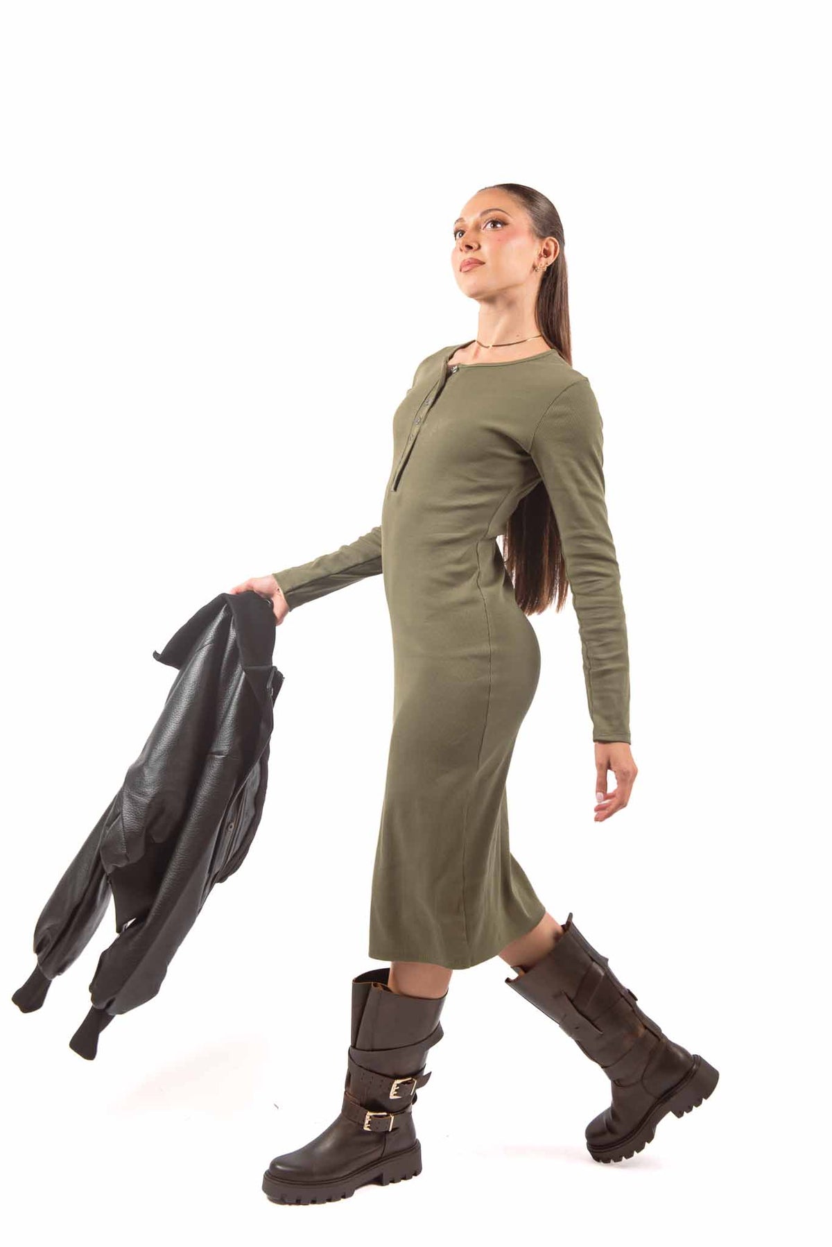 Abito Midi a Costine Verde Oliva donna Miss love - 4