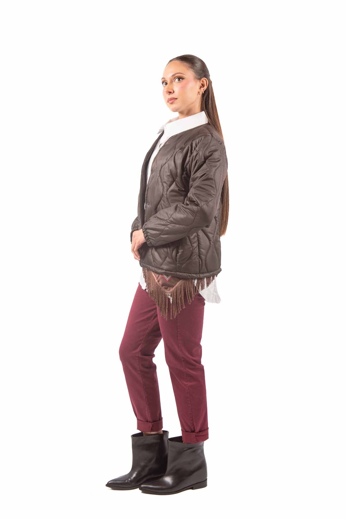 Pantaloni Chino Bordeaux con Cintura Borchiata donna Miss love - 4