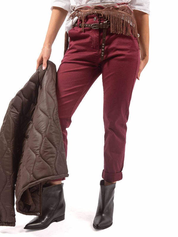 Pantaloni Chino Bordeaux con Cintura Borchiata da donna Miss love