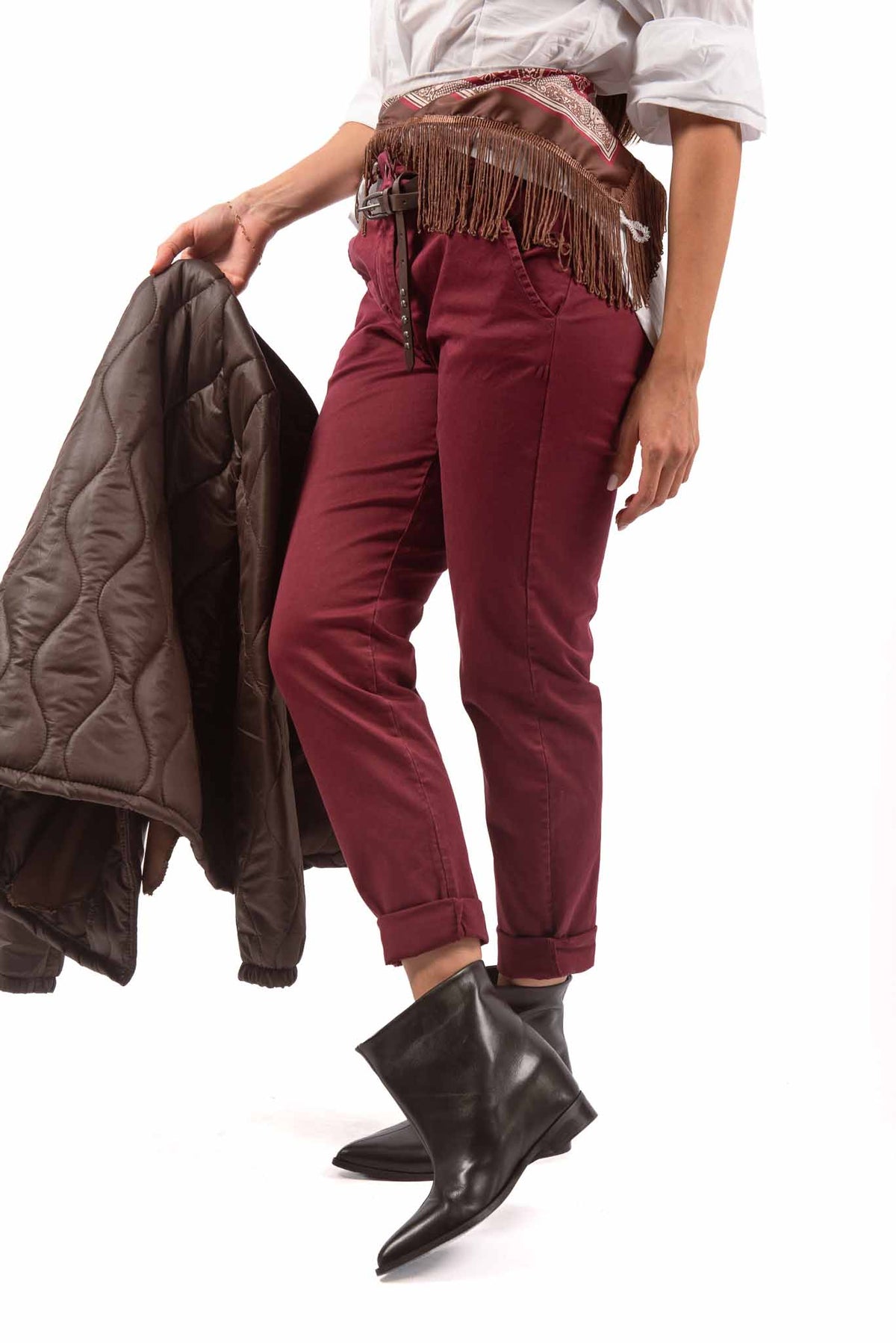 Pantaloni Chino Bordeaux con Cintura Borchiata donna Miss love - 2