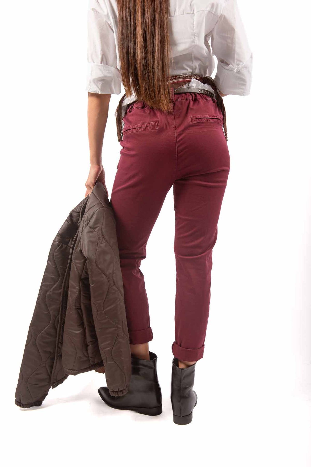 Pantaloni Chino Bordeaux con Cintura Borchiata donna Miss love - 3