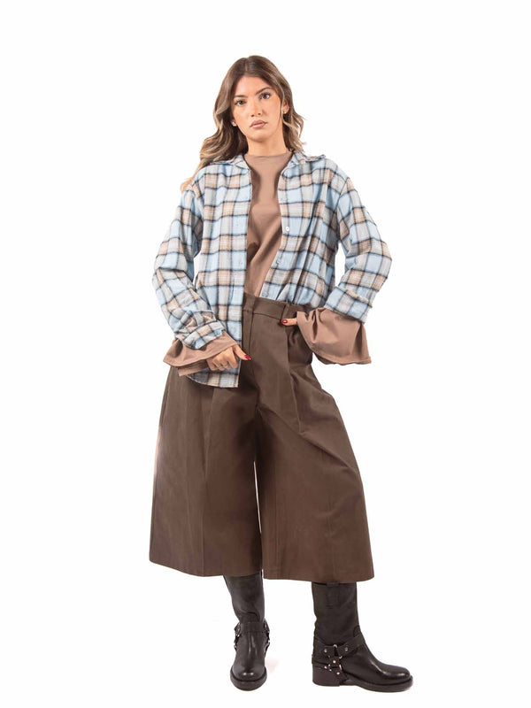 Camicia Oversize a Quadri Tartan Celeste/Nocciola da donna Miss love