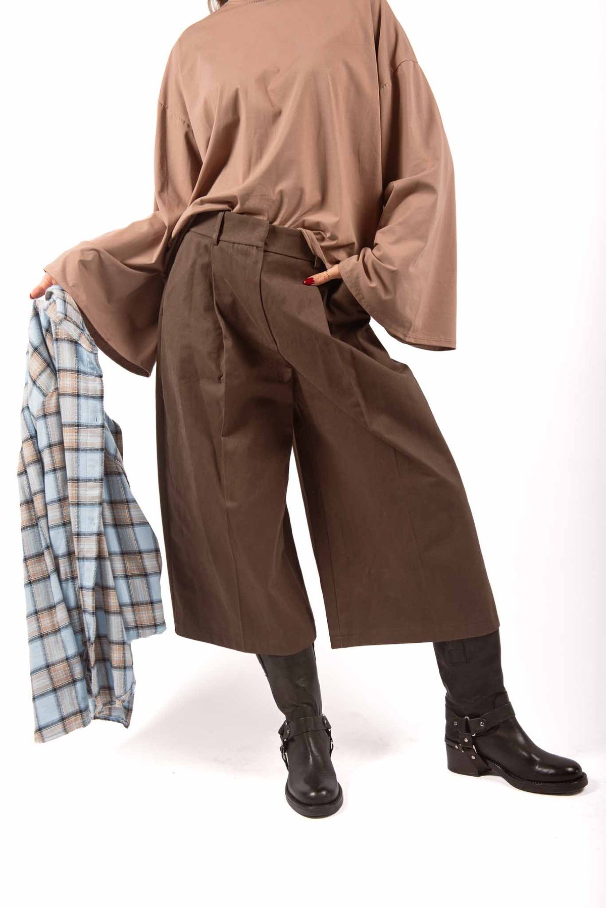 Pantaloni Palazzo con Pinces Cioccolato donna Miss love - 1