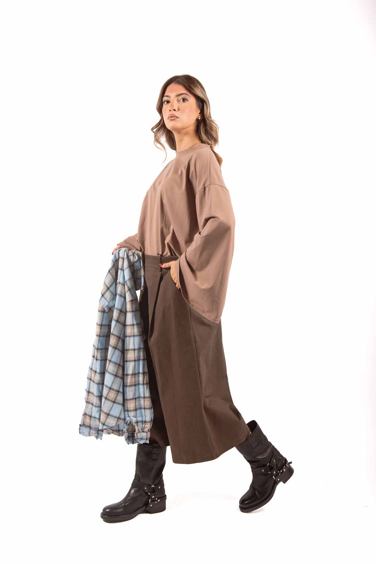 Pantaloni Palazzo con Pinces Cioccolato donna Miss love - 5
