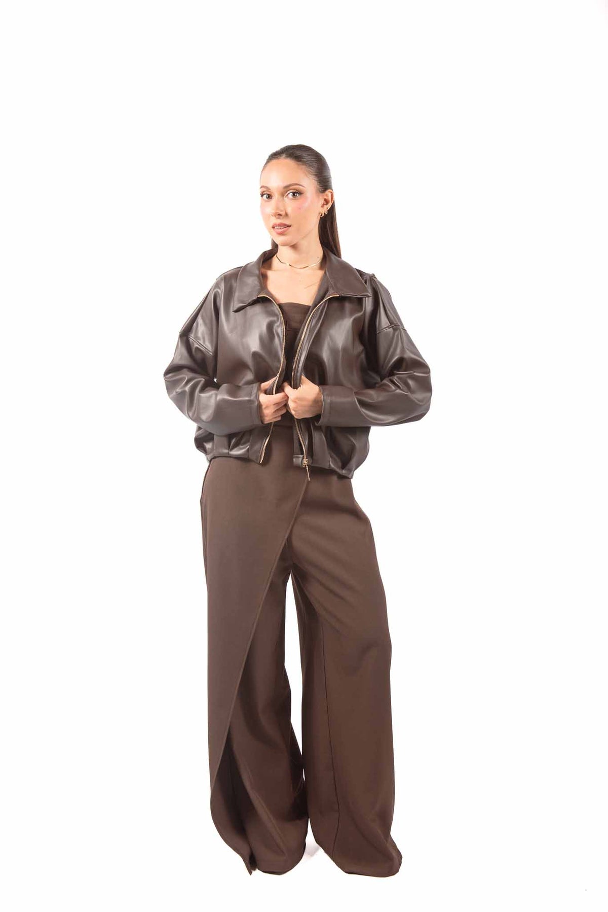 Giubbino in Ecopelle Marrone con Zip donna Miss love - 2