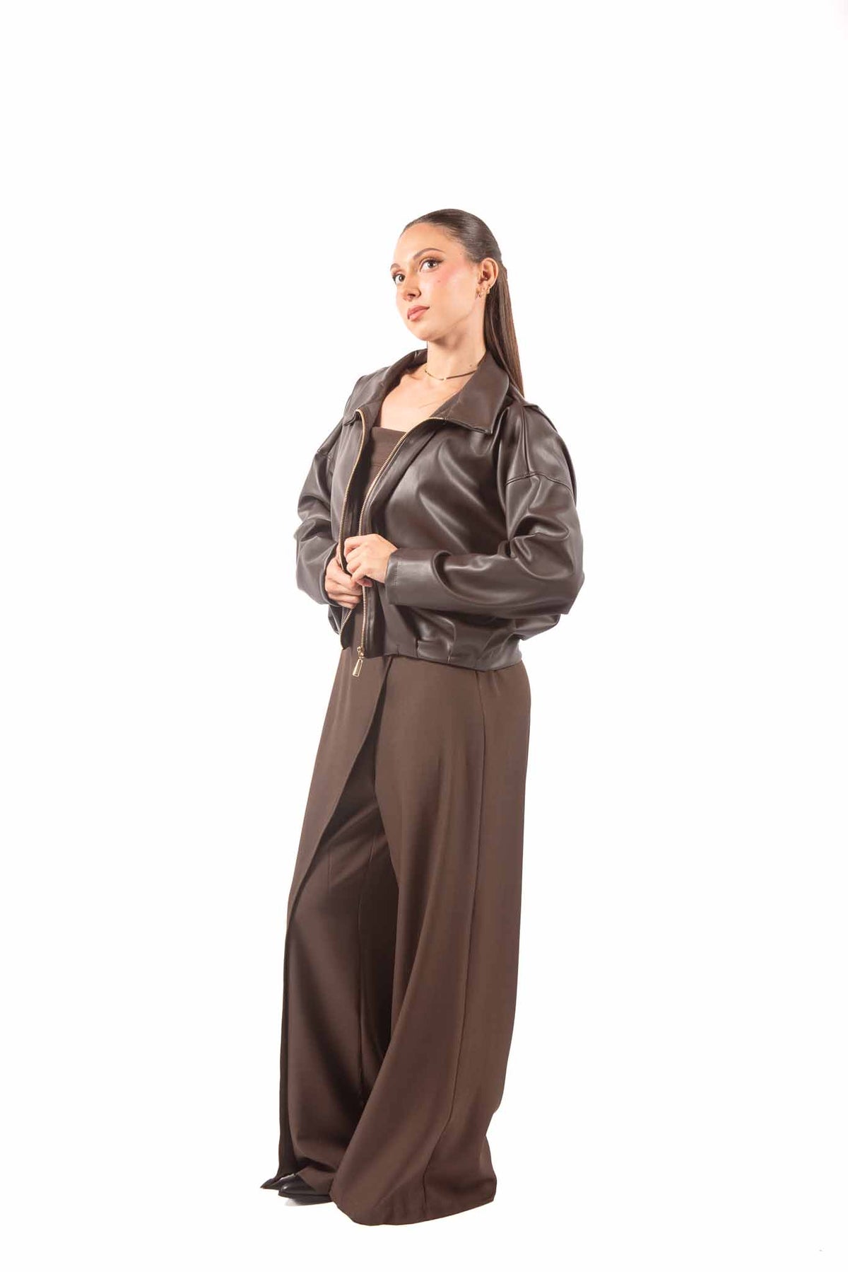 Giubbino in Ecopelle Marrone con Zip donna Miss love - 3