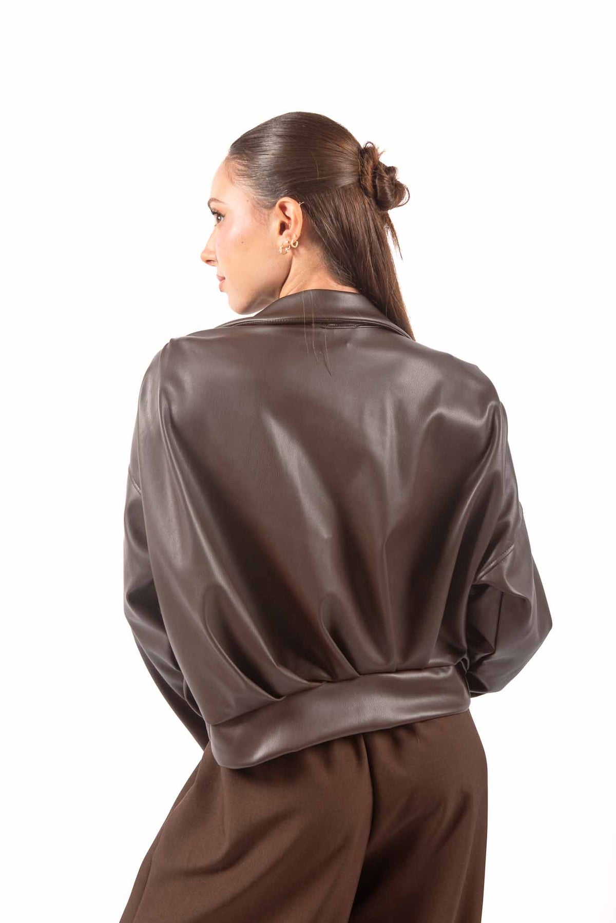 Giubbino in Ecopelle Marrone con Zip donna Miss love - 5