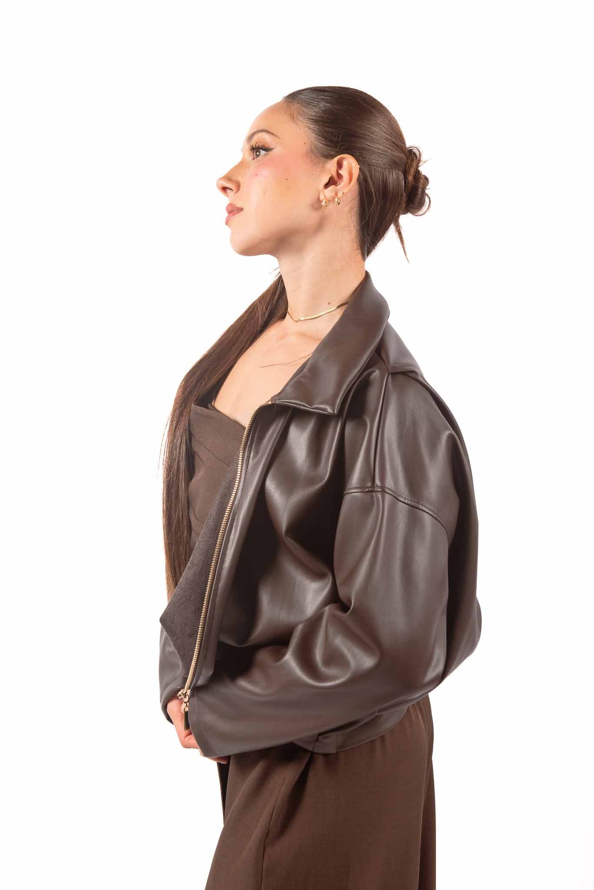 Giubbino in Ecopelle Marrone con Zip donna Miss love - 6