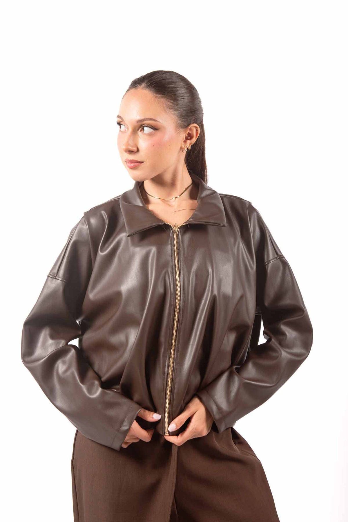 Giubbino in Ecopelle Marrone con Zip donna Miss love - 1