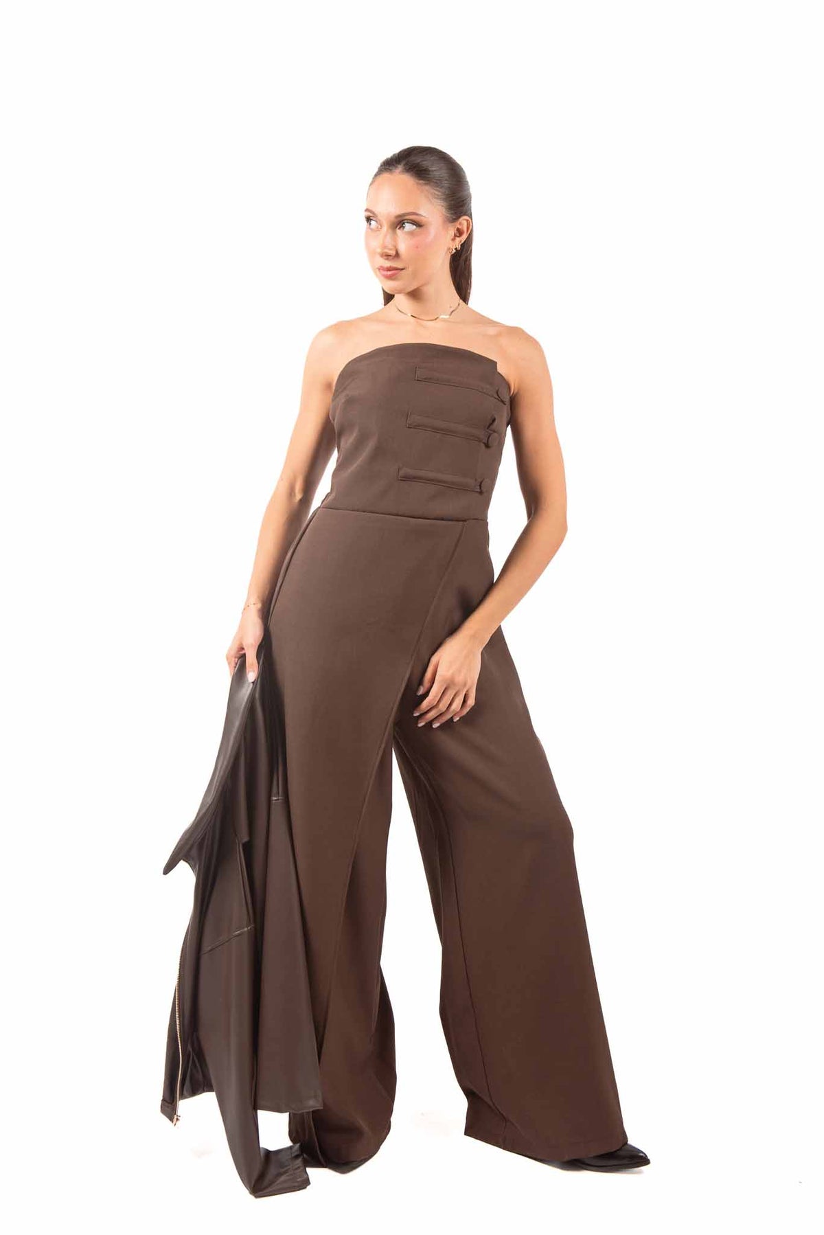 Tuta Jumpsuit Strapless Cioccolato donna Miss love - 1