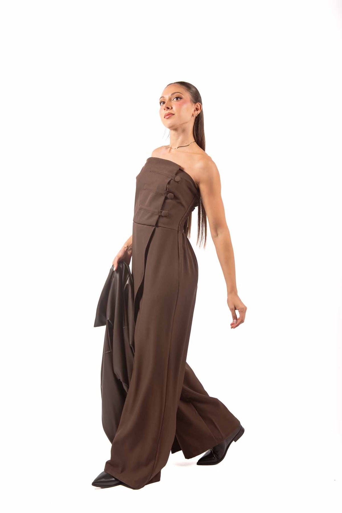 Tuta Jumpsuit Strapless Cioccolato donna Miss love - 3