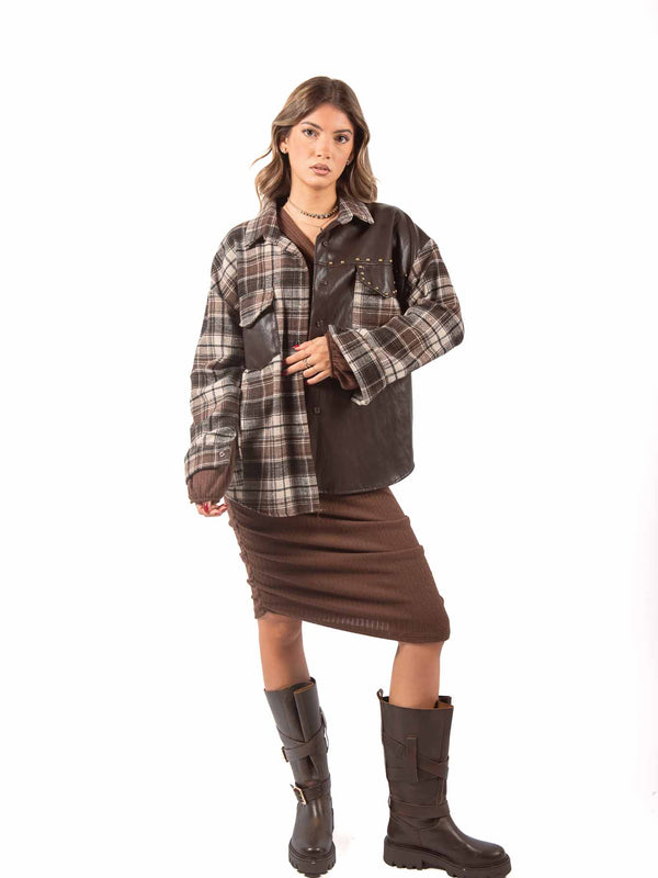 Camicia Patchwork Check ed Ecopelle da donna Miss love