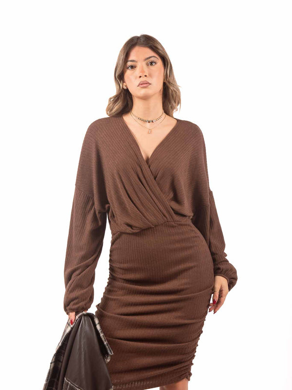 Abito Corto in Maglia a Costine Cioccolato da donna Miss love