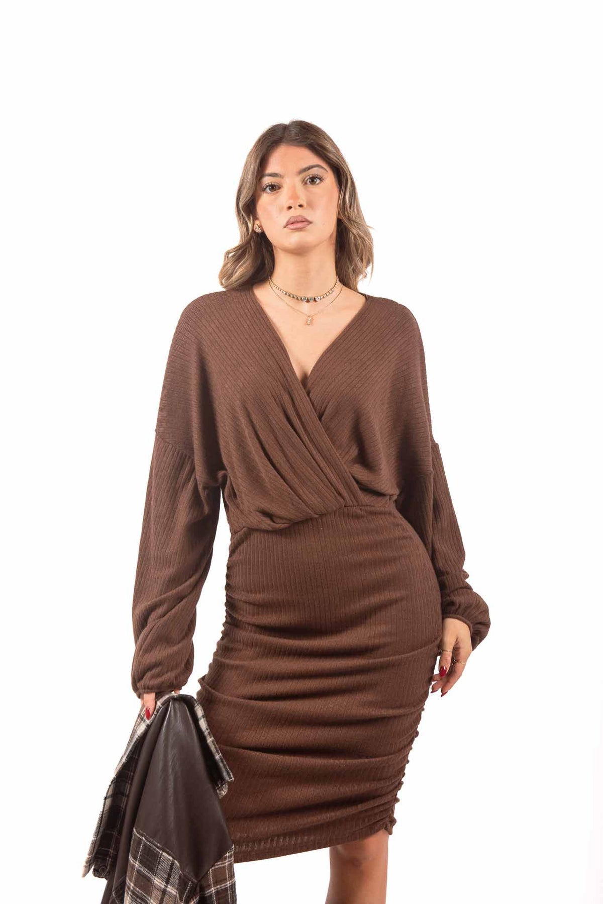 Abito Corto in Maglia a Costine Cioccolato donna Miss love - 1