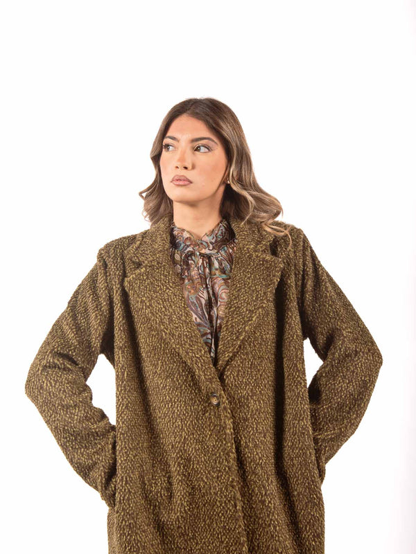 Cappotto Lungo in Maglia Bouclè Verde da donna Miss love