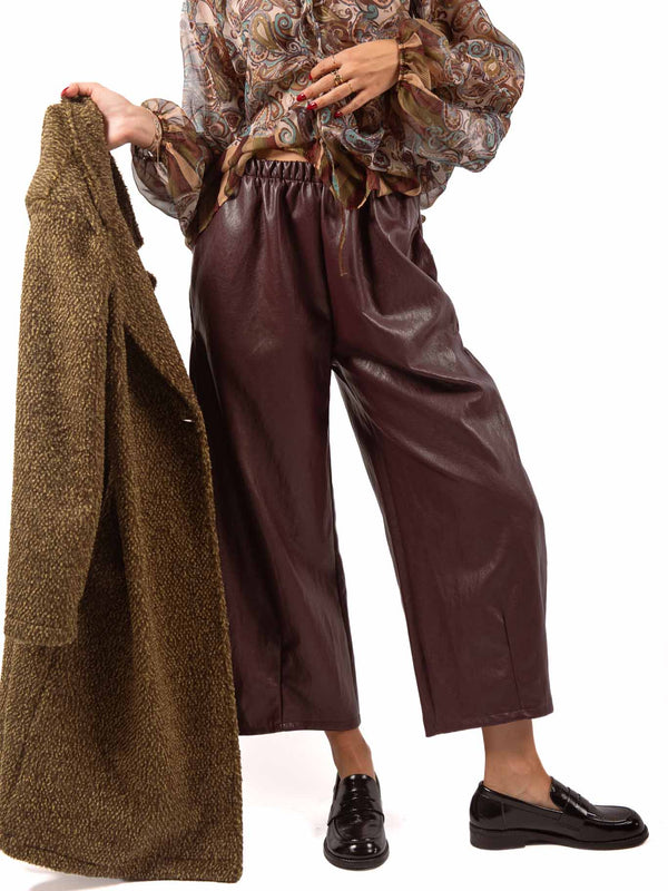 Pantaloni Barrell Fit in Ecopelle Bordeaux da donna Miss love