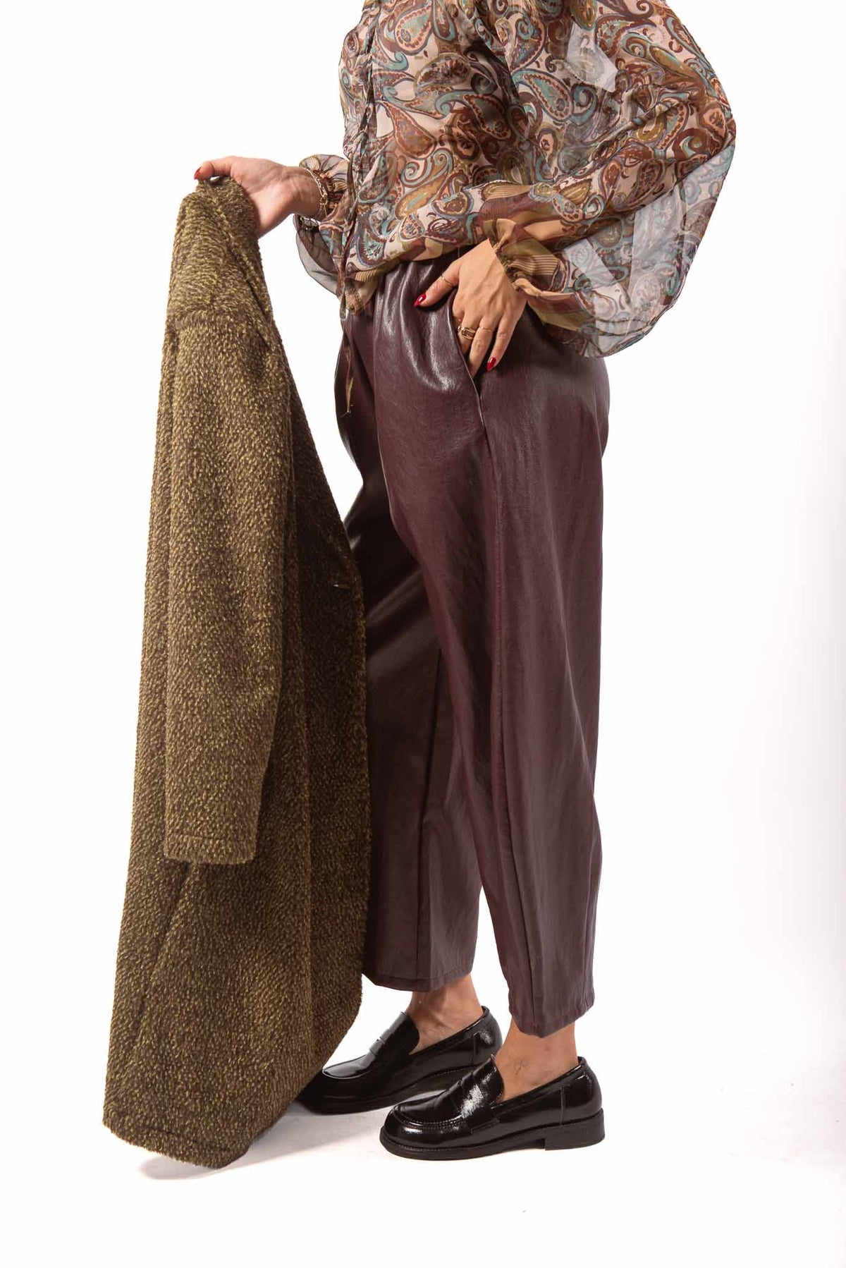 Pantaloni Barrell Fit in Ecopelle Bordeaux donna Miss love - 2
