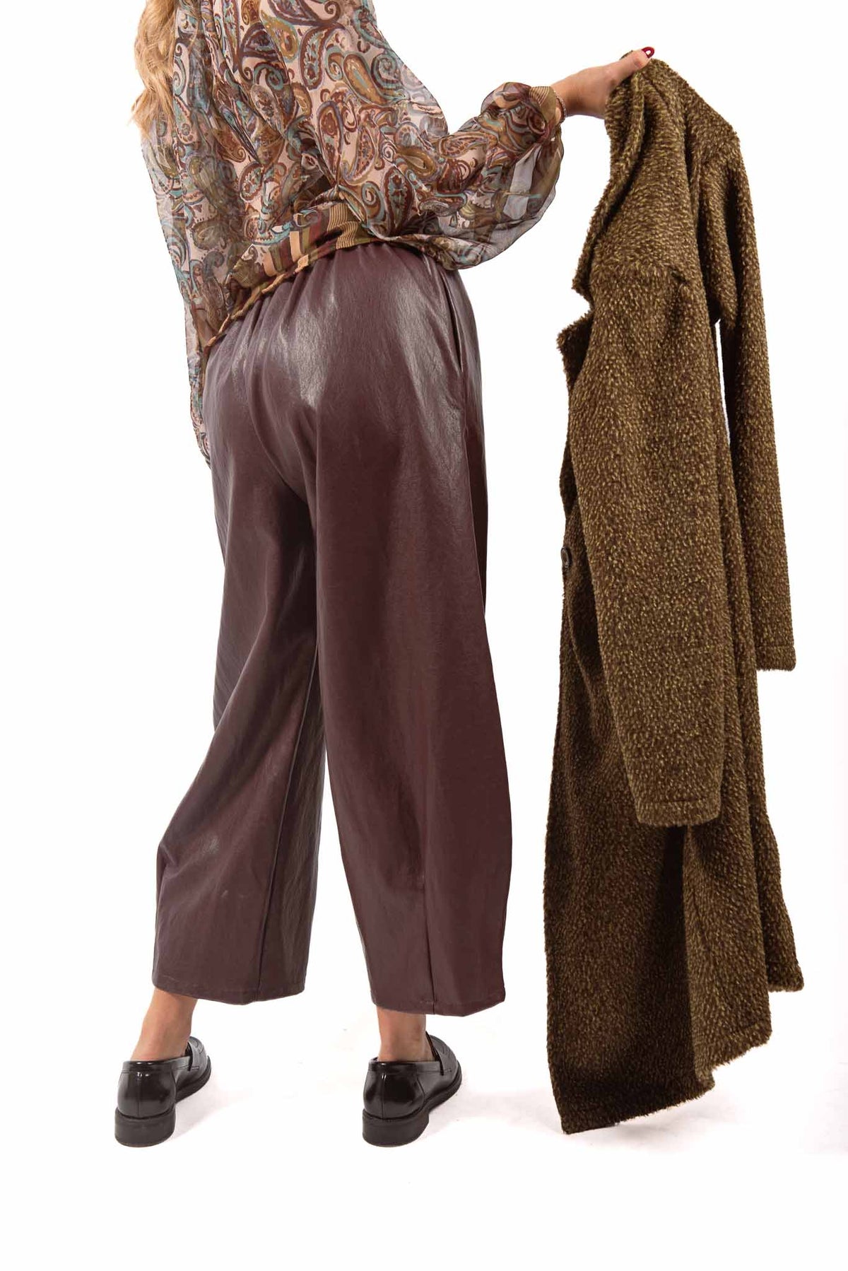 Pantaloni Barrell Fit in Ecopelle Bordeaux donna Miss love - 3