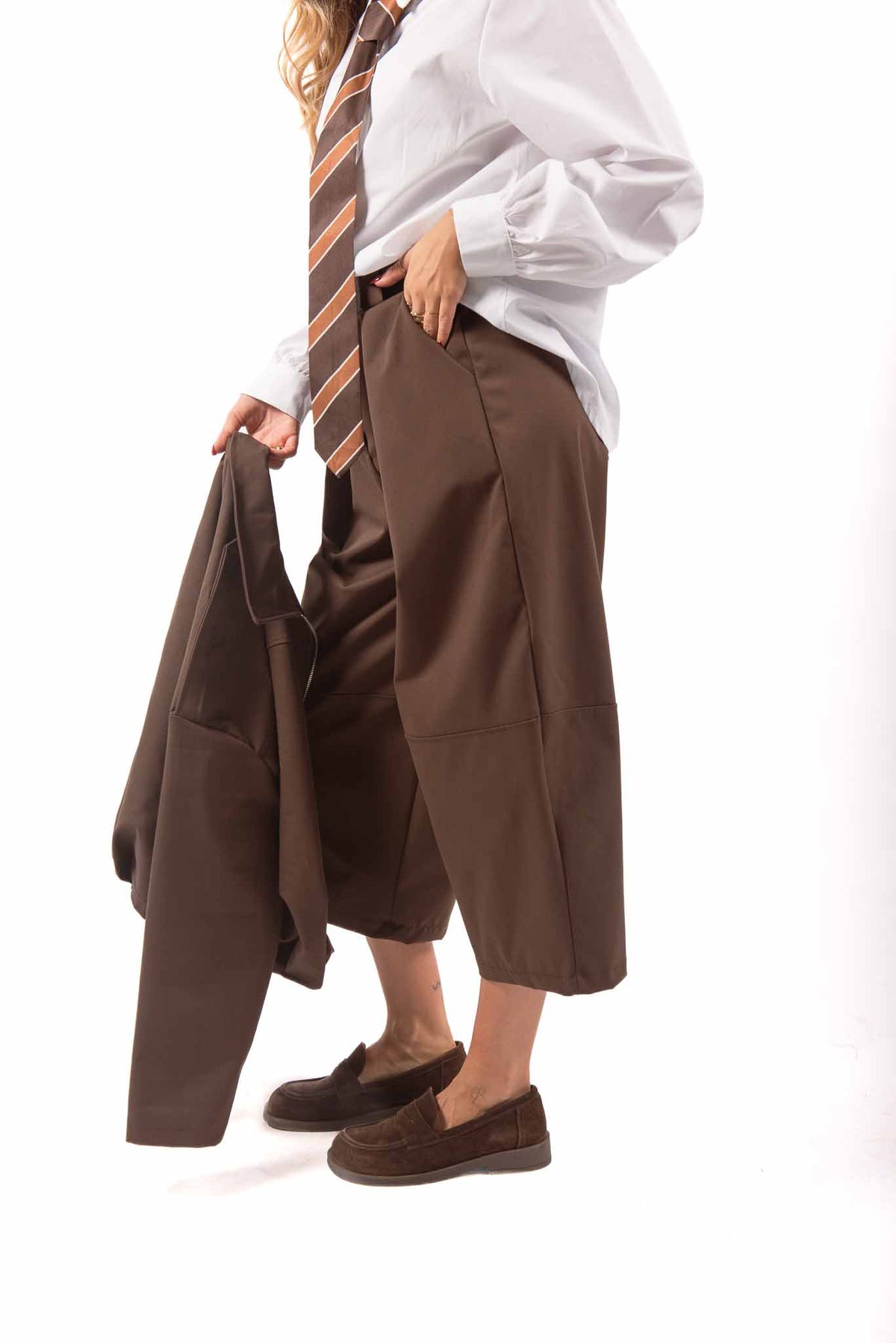 Pantaloni Wide Leg Cioccolato con Cintura donna Miss love - 3