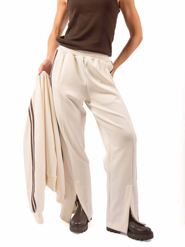 Pantaloni Jogger Panna con Bande Marroni da donna Miss love