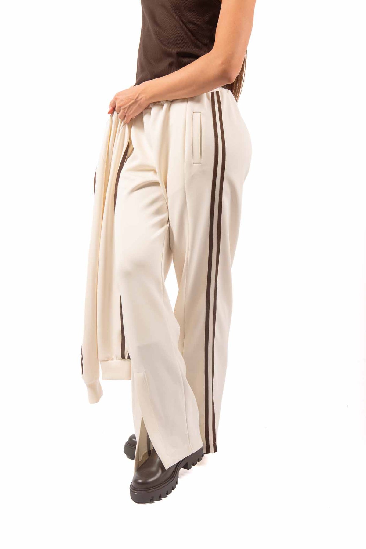 Pantaloni Jogger Panna con Bande Marroni donna Miss love - 2